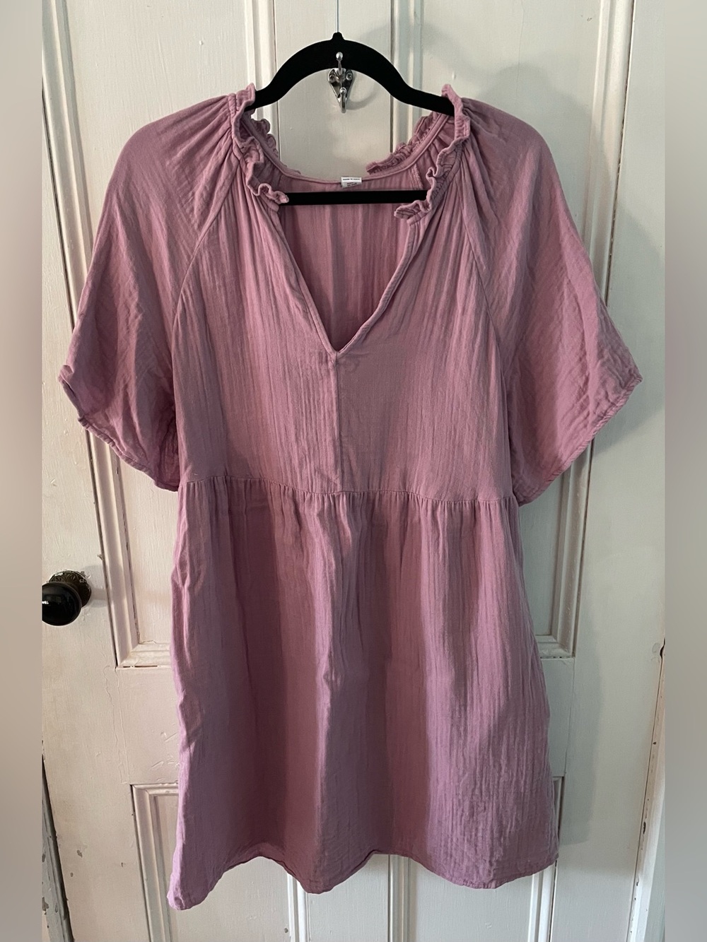 Old Navy Split Neck Crinkle Gauze Mini Swing Dress Medium 100% Cotton
